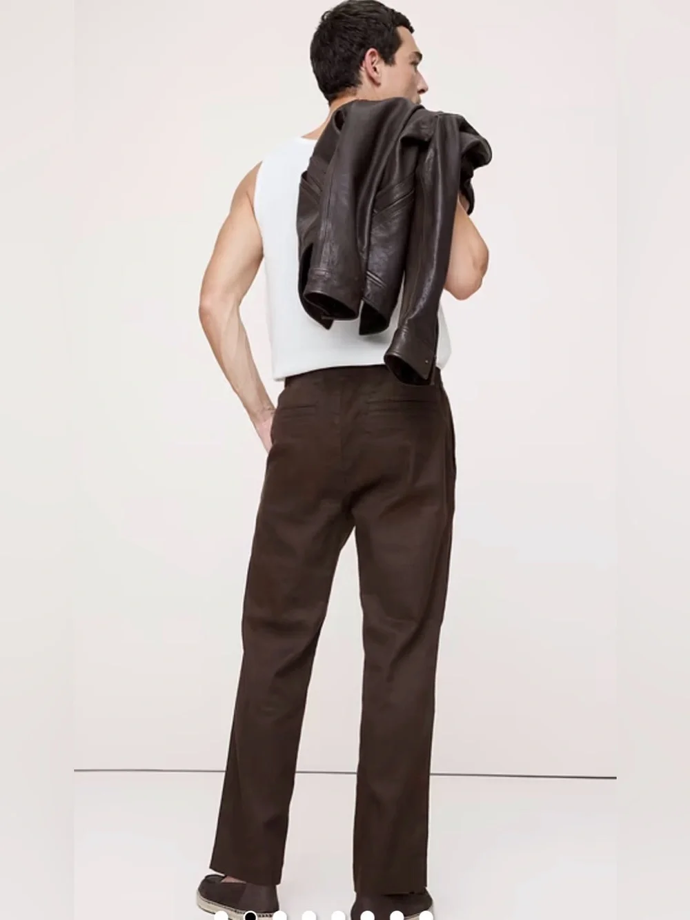 NWOT Banana Republic Straight Italian Linen Cotton Pull on Brownstone Pant Sz L